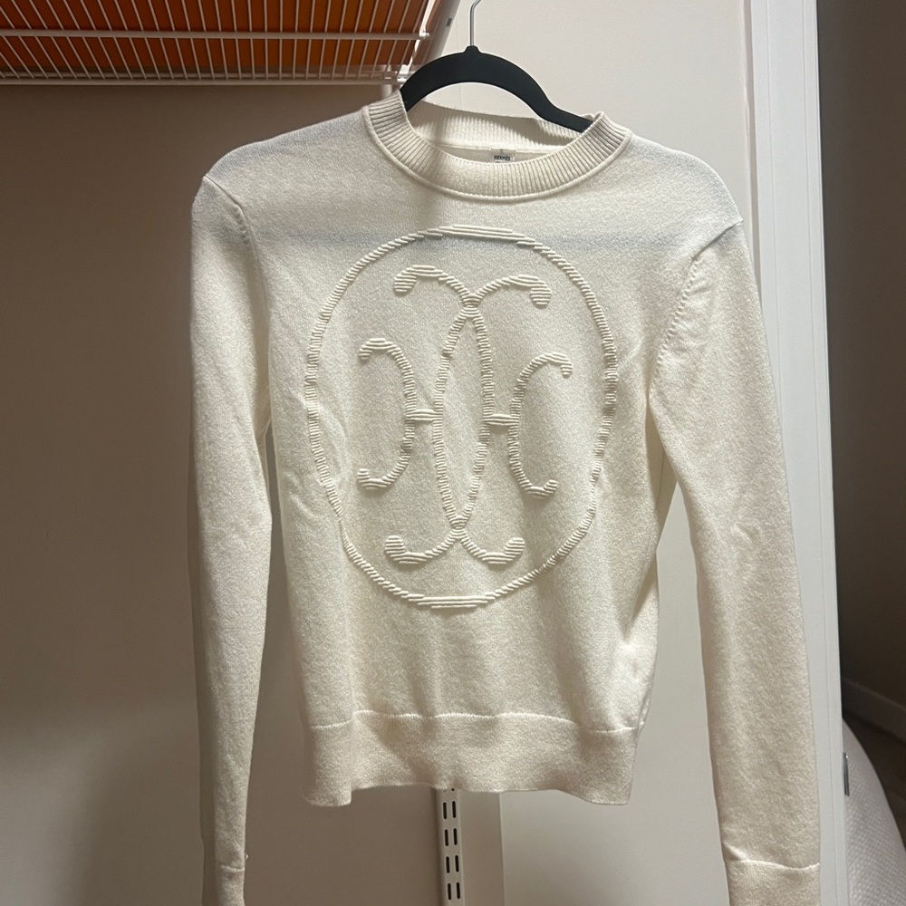 HERMES Cashmere "H Lift" long-sleeve sweater NEW Ivory Classic Sz XS 34 …